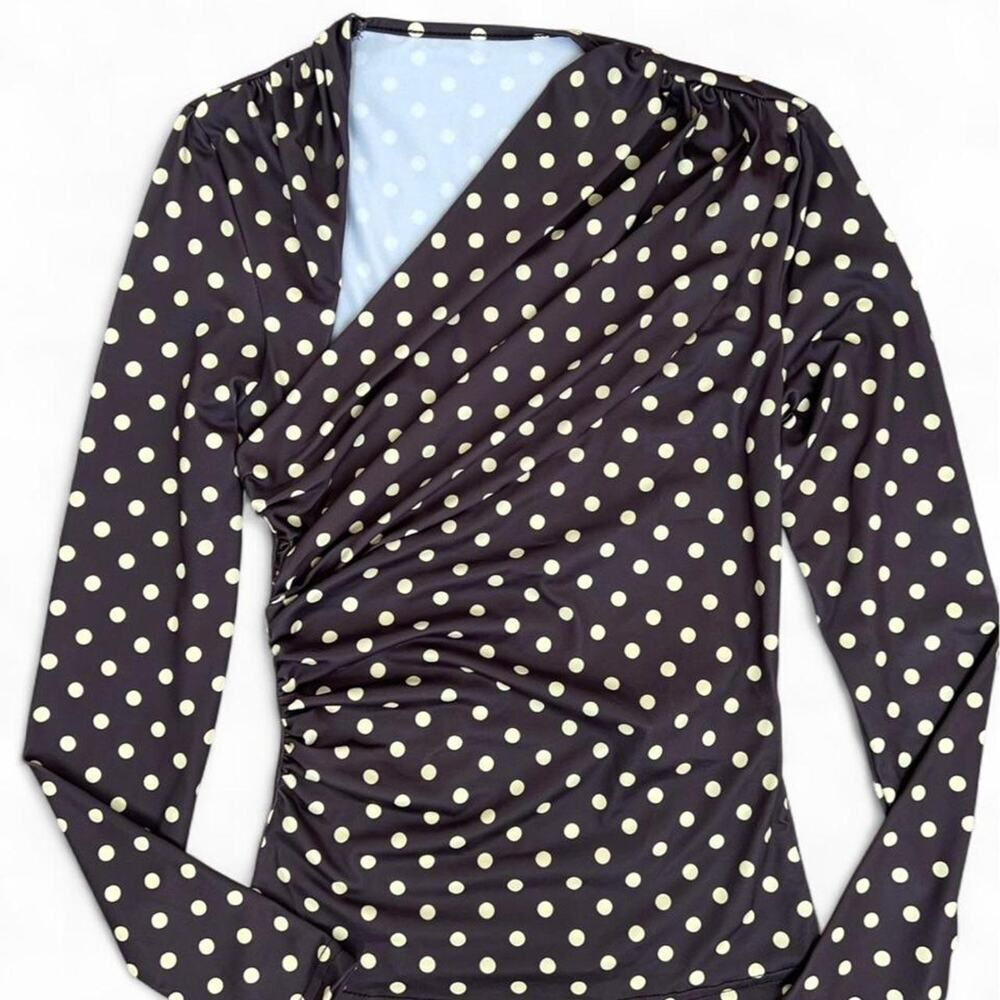 Brown Yellow Polka Dot Top Women's XS - Picture 3 of 6
